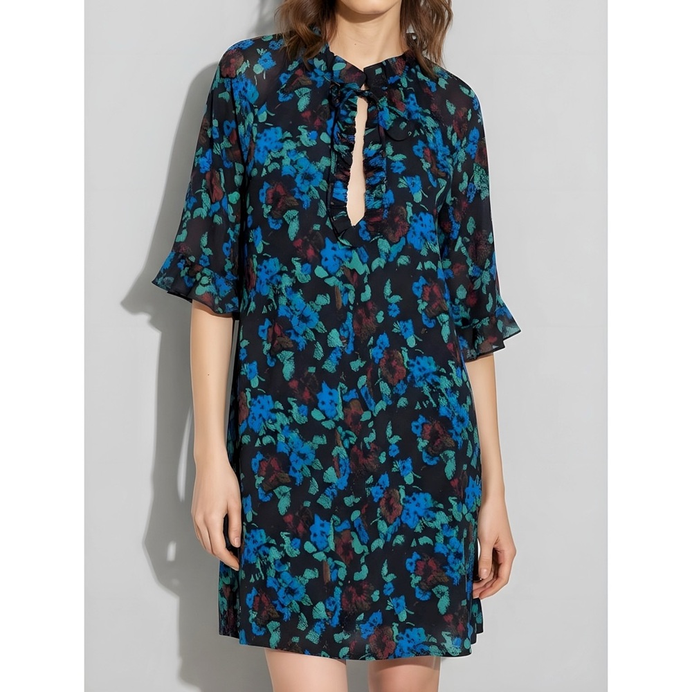 GANNI Flouncy Mini Dress, Meadow Azure Blue, FR32